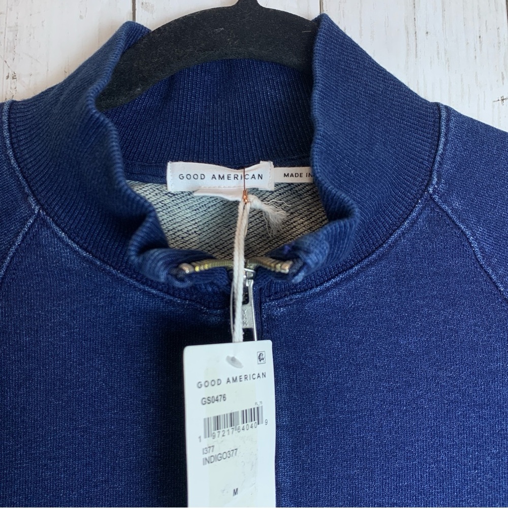 Good American Jeanius Mock Zip Pullover French Terry M Sweatshirt 100% Cotton - Picture 5 of 9